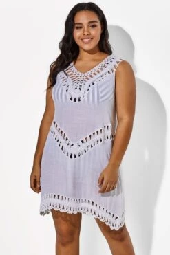 White V-neck Crochet Sleeveless Cover Up -Maraluxe Swimwear Shop b cscu006 3