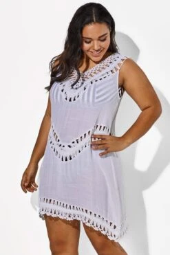 White V-neck Crochet Sleeveless Cover Up -Maraluxe Swimwear Shop b cscu006 5