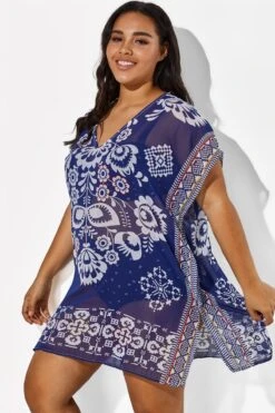 Navy Blue Fashion Floral Print Cover Up -Maraluxe Swimwear Shop b cscu007 3