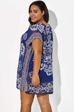 Navy Blue Fashion Floral Print Cover Up -Maraluxe Swimwear Shop b cscu007 5