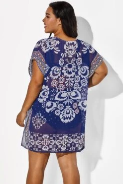 Navy Blue Fashion Floral Print Cover Up -Maraluxe Swimwear Shop b cscu007 6