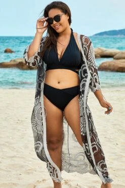 Black Long Sleeves Crochet Lace Cover Up -Maraluxe Swimwear Shop b cscu008 11