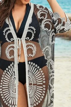 Black Long Sleeves Crochet Lace Cover Up -Maraluxe Swimwear Shop b cscu008 12
