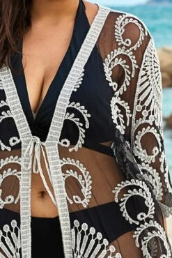 Black Long Sleeves Crochet Lace Cover Up -Maraluxe Swimwear Shop b cscu008 9