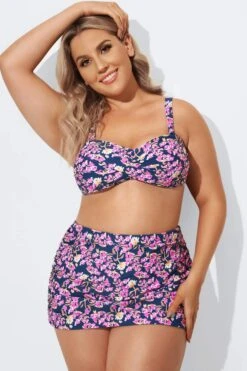 Purple Floral Twist Front Bandeau Bikini Set -Maraluxe Swimwear Shop b debk003003 3