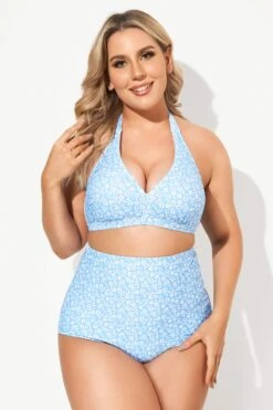 Blue Floral High Waist Bikini Set For Lady -Maraluxe Swimwear Shop b debk005005 3