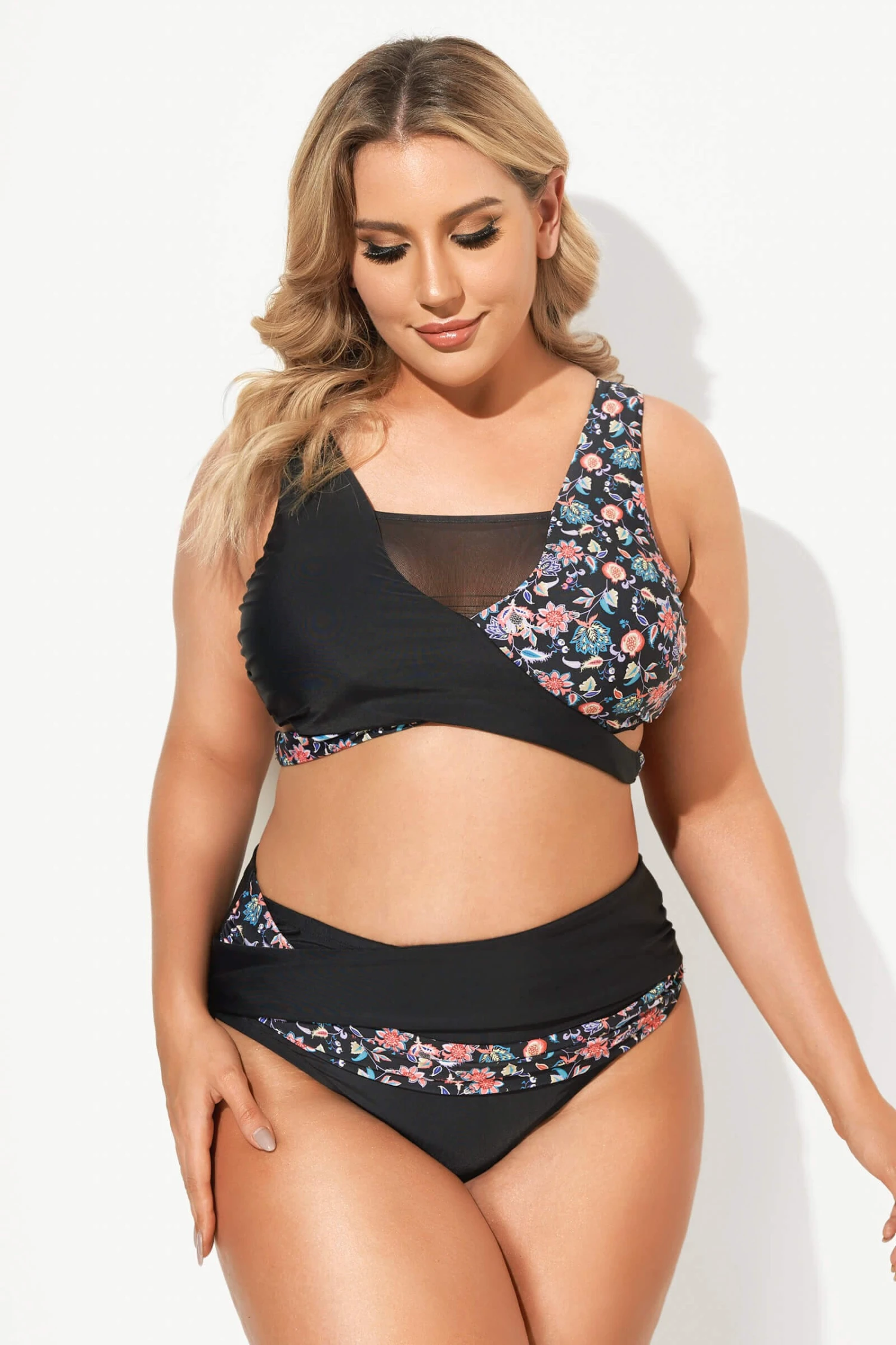 Floral Printed High Waist Mesh Bikini Set 3 Floral Printed High Waist Mesh Bikini Set