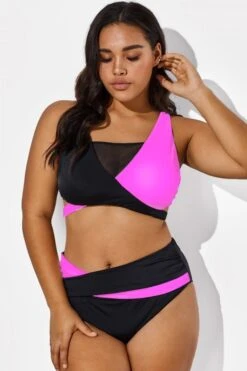 Black Pink Colorblock Wrap Mesh Bikini Top -Maraluxe Swimwear Shop b debk015004 33