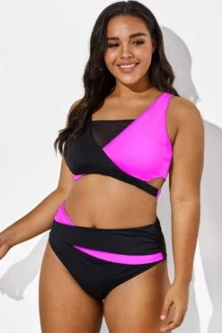 Black Pink Colorblock Wrap Mesh Bikini Top -Maraluxe Swimwear Shop b debk015004 44