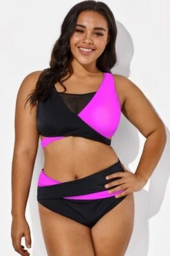 Black Pink Colorblock Wrap Mesh Bikini Top -Maraluxe Swimwear Shop b debk015004 66
