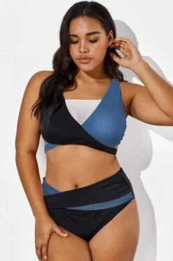 V-Neck Colorblock Stylish Wrap Swimsuits Bikini Top -Maraluxe Swimwear Shop b debk015005 33 1