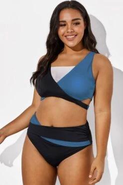 V-Neck Colorblock Stylish Wrap Swimsuits Bikini Top -Maraluxe Swimwear Shop b debk015005 44 1