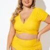 Yellow Ruched Sleeves Skirted Bikini Top -Maraluxe Swimwear Shop b debk050005 1 1