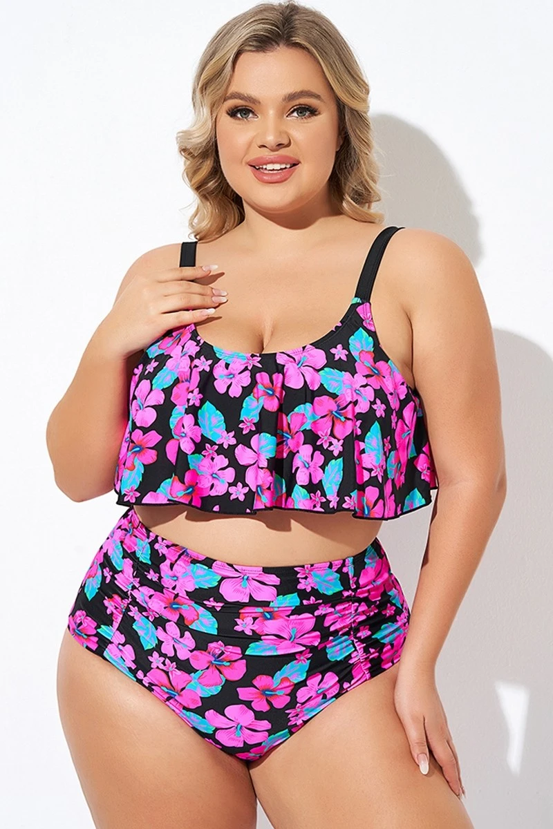 Flower Print Ruffle Scoop Neck Bikini Top 5 Flower Print Ruffle Scoop Neck Bikini Top - Image 3
