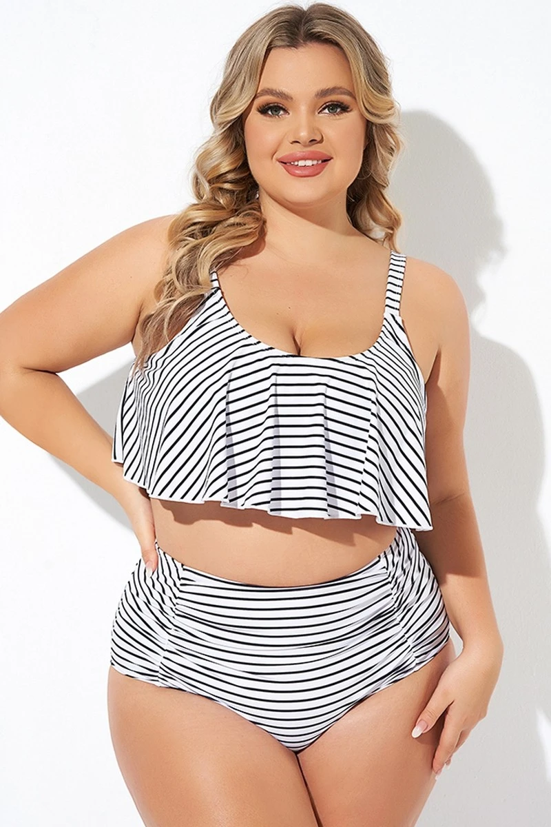 Black And White Stripes Scoop Neck Bikini Top 3 Black And White Stripes Scoop Neck Bikini Top