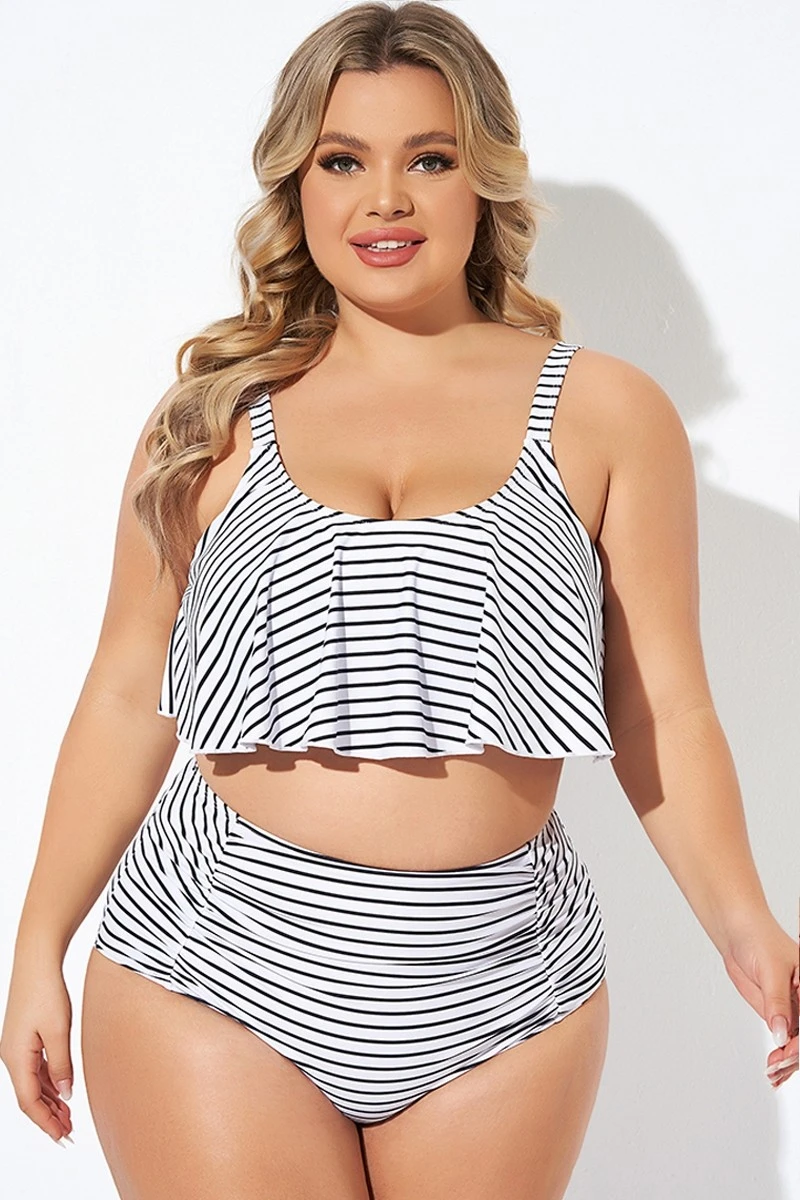 Black And White Stripes Scoop Neck Bikini Top 6 Black And White Stripes Scoop Neck Bikini Top - Image 4