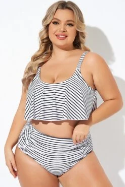 Black And White Stripes Scoop Neck Bikini Top 12 Black And White Stripes Scoop Neck Bikini Top -Maraluxe Swimwear Shop b debk063008 5