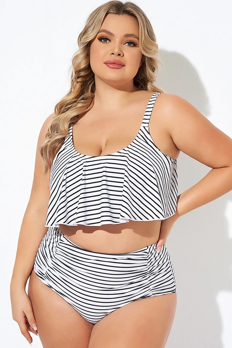 Black And White Stripes Scoop Neck Bikini Top 8 Black And White Stripes Scoop Neck Bikini Top - Image 6