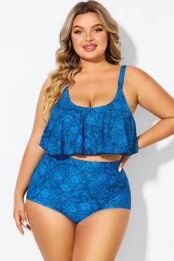 Navy Blue Floral Print Hem Bikini Top -Maraluxe Swimwear Shop b debk063010 3