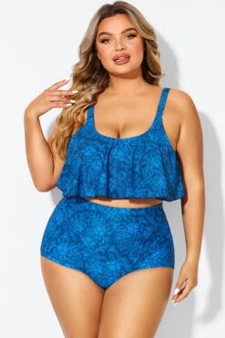 Navy Blue Floral Print Hem Bikini Top -Maraluxe Swimwear Shop b debk063010 4