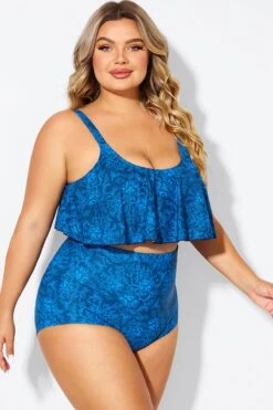 Navy Blue Floral Print Hem Bikini Top -Maraluxe Swimwear Shop b debk063010 6