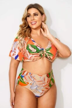 Tropical Print Sexy Bow V-neck Bikini Set -Maraluxe Swimwear Shop b debk064001 3 2