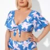 Blue Flower Print Bow V-neck Bikini Top -Maraluxe Swimwear Shop b debk064003 9