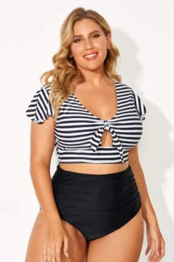 Black & White Stripe Retro Women Bikini Top -Maraluxe Swimwear Shop b debk072001 2