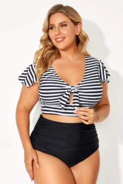 Black & White Stripe Retro Women Bikini Top -Maraluxe Swimwear Shop b debk072001 3