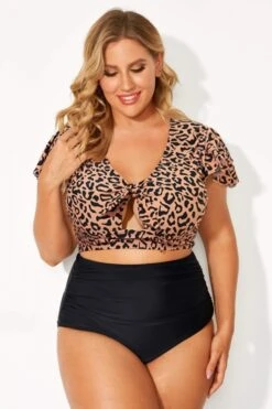 Leopard Print Front Strap Women Bikini Top
