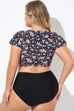 Classic Floral Print Knot Front Women Bikini Top -Maraluxe Swimwear Shop b debk072004 2