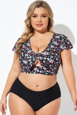 Classic Floral Print Knot Front Women Bikini Top -Maraluxe Swimwear Shop b debk072004 5