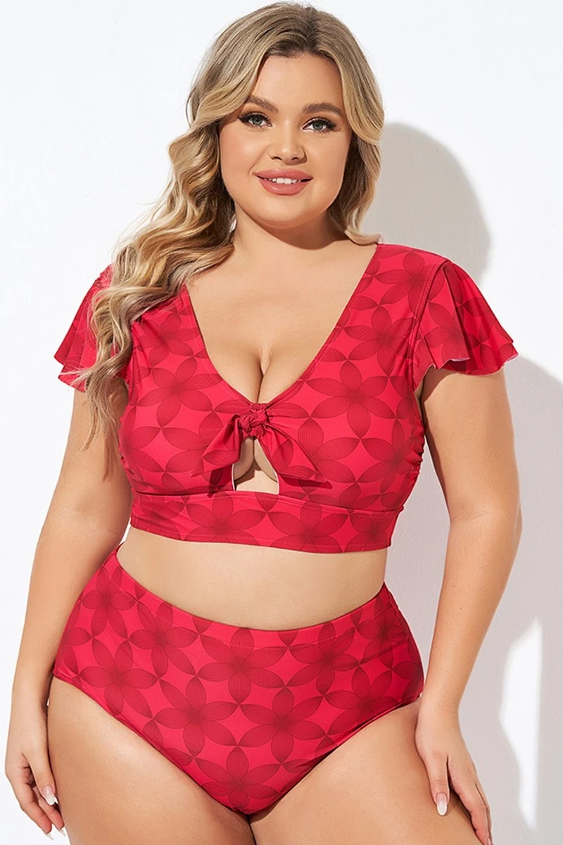 Red Geometric Interwoven Print Bikini Top 5 Red Geometric Interwoven Print Bikini Top - Image 3