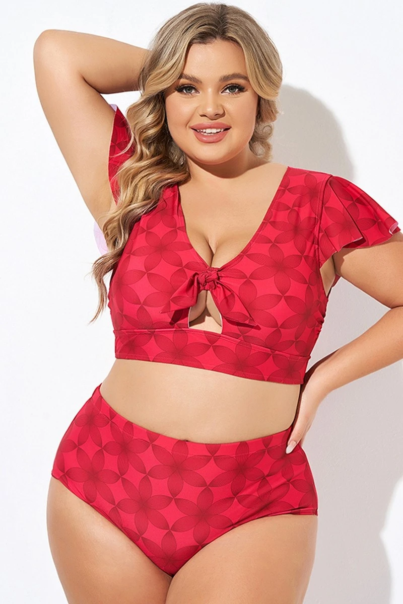 Red Geometric Interwoven Print Bikini Top 6 Red Geometric Interwoven Print Bikini Top - Image 4