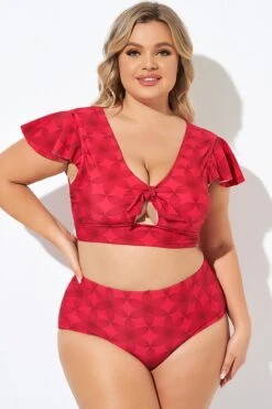 Red Geometric Interwoven Print Bikini Top 13 Red Geometric Interwoven Print Bikini Top -Maraluxe Swimwear Shop b debk072005 6