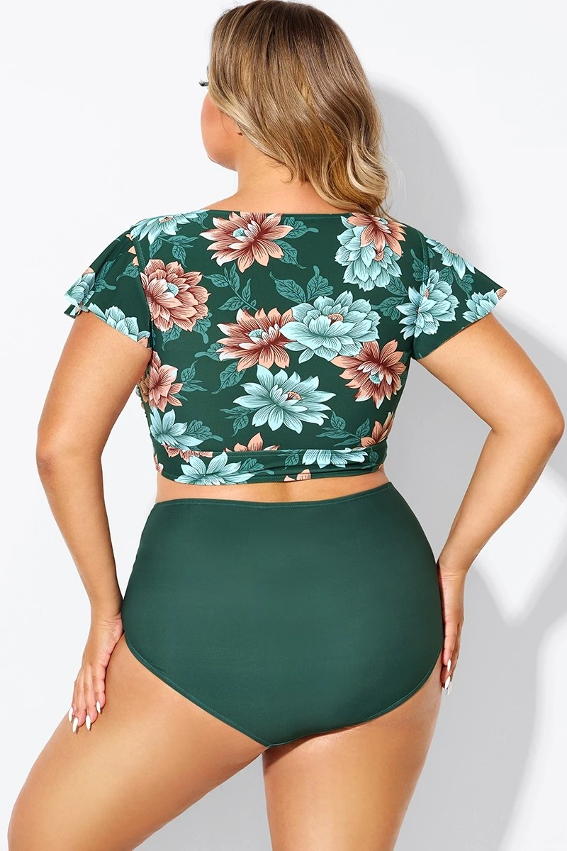 Floral Print Retro Women Bikini Top With Sleeves 4 Floral Print Retro Women Bikini Top With Sleeves - Image 2