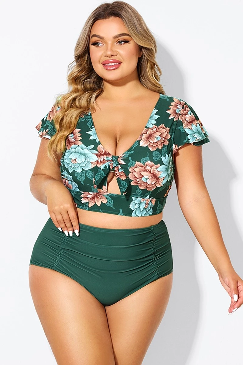 Floral Print Retro Women Bikini Top With Sleeves 3 Floral Print Retro Women Bikini Top With Sleeves