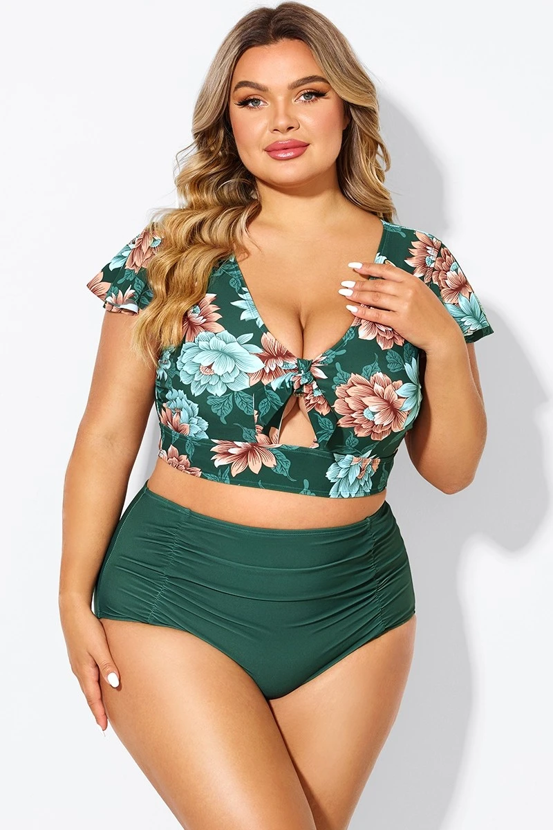 Floral Print Retro Women Bikini Top With Sleeves 8 Floral Print Retro Women Bikini Top With Sleeves - Image 6
