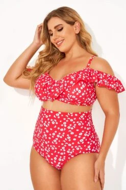 Red Floral Ruffled Underwire Women Bikini Top -Maraluxe Swimwear Shop b debk073001 2