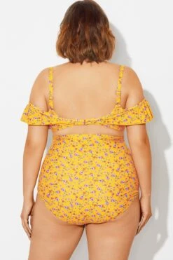 Yellow Floral Ruffled Underwire Women Bikini Top -Maraluxe Swimwear Shop b debk073002 2