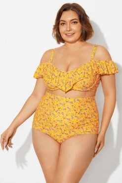 Yellow Floral Ruffled Underwire Women Bikini Top -Maraluxe Swimwear Shop b debk073002 3