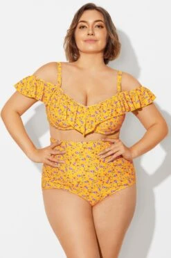 Yellow Floral Ruffled Underwire Women Bikini Top -Maraluxe Swimwear Shop b debk073002 5