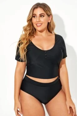 Black Elegant Deep V Front Bikini Top