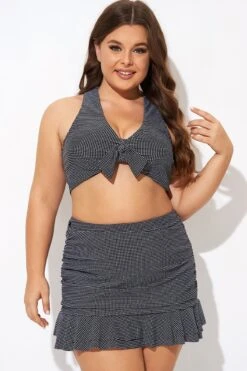 Black Checkers Pattern Knot Bikini Top -Maraluxe Swimwear Shop b debk075002 5