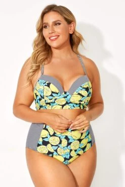 Lemon Print & Striped Bust Support Bikini Top 9 Lemon Print & Striped Bust Support Bikini Top -Maraluxe Swimwear Shop b debk077001 4