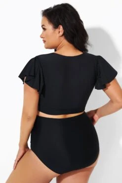 Black Flutter-Sleeve Elegant Swim Bikini Top -Maraluxe Swimwear Shop b debk092001 4