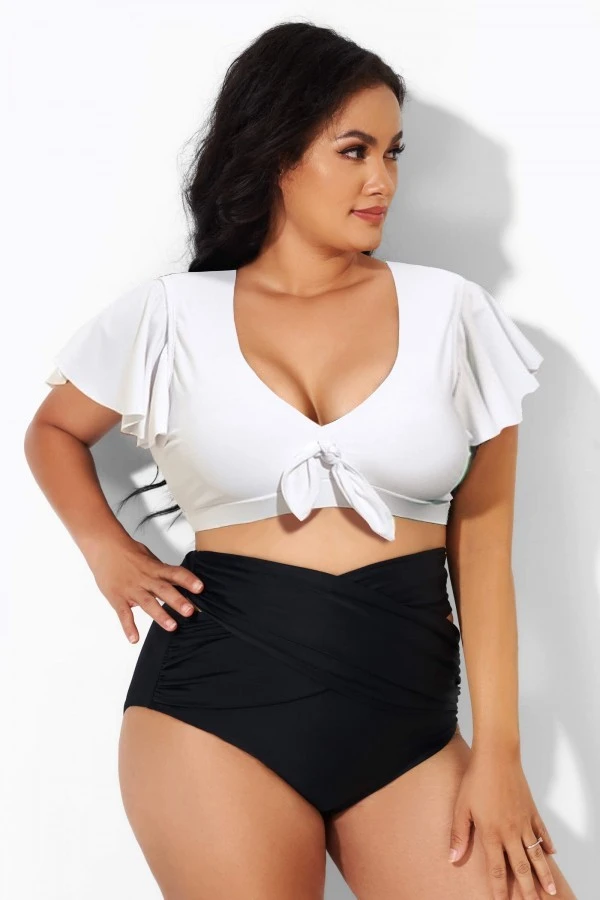 White Flutter-Sleeve Tie Detail Bikini Top 3 White Flutter-Sleeve Tie Detail Bikini Top