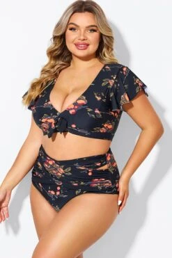 Floral Print Flutter Sleeve Elegant Swim Bikini Top -Maraluxe Swimwear Shop b debk092004 5