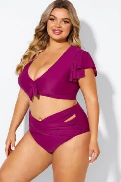 Purple Flutter Sleeve Elegant Swim Bikini Top -Maraluxe Swimwear Shop b debk092005 4