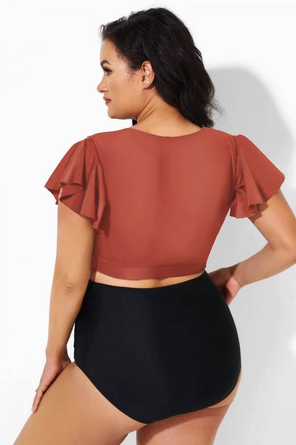 Orange Flutter Sleeve Tie Front Swim Bikini Top 4 Orange Flutter Sleeve Tie Front Swim Bikini Top - Image 2